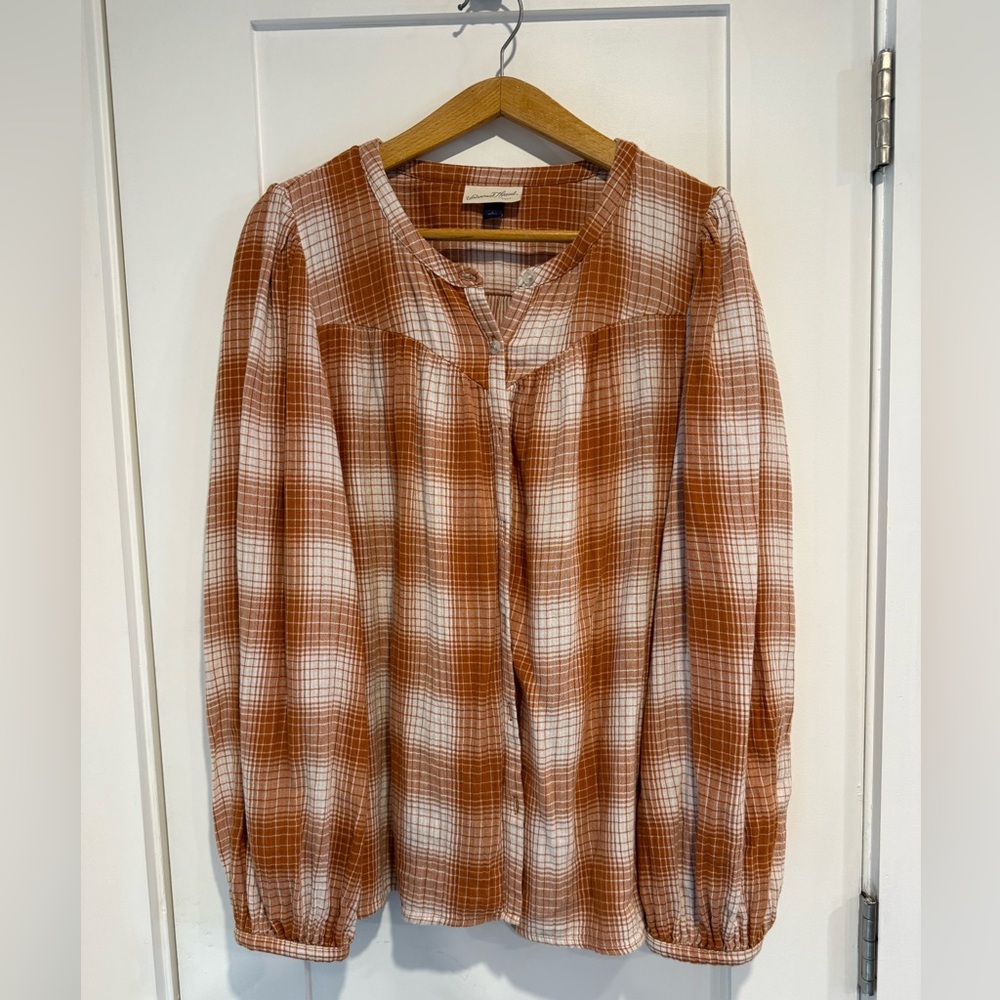 Universal Thread Brown and White Plaid Blouse